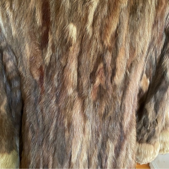 Vintage Mink Jacket Coat with Suede Tie Front Brown with Blond Collar & Cuffs - Picture 7 of 14